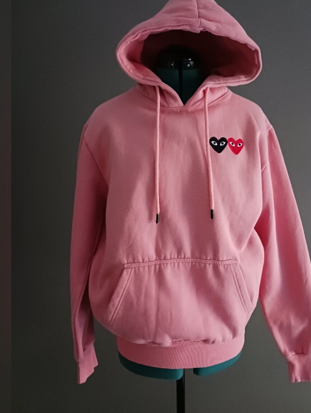 Comme des Garcons Pink Hoodie with Dual Heart Patch Size L,